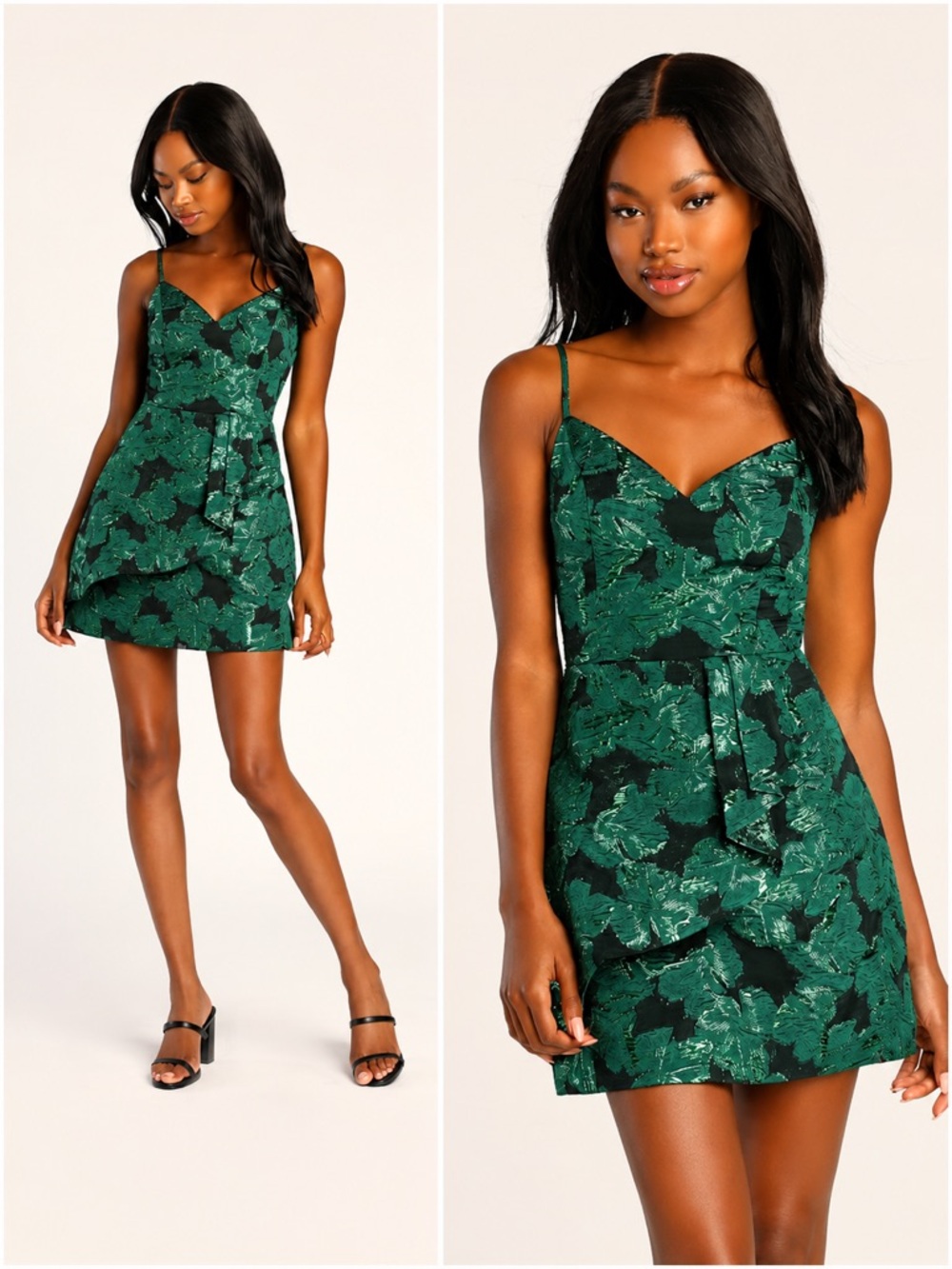 Lulus Gem of the Night Emerald Green Floral Jacquard Tulip Mini Dress Sz Small